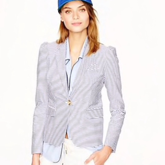 J Crew Puff-Sleeve Seersucker Blazer in Blue, size 8